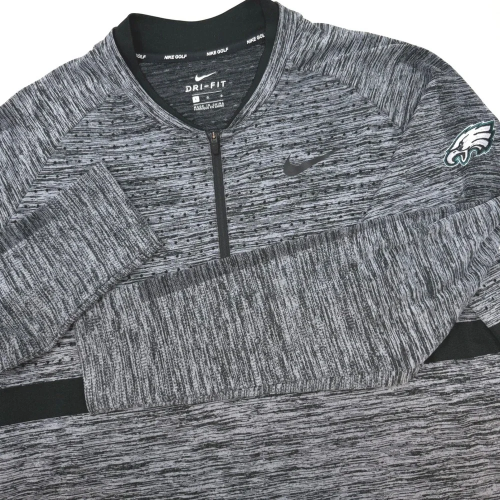 Nike Golf Philadelphia Eagles Dri-FIT Quarter Zip Pullover Gray Black Mens Large
